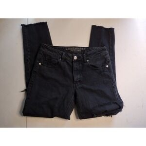 American Eagle Tomgirl Jeans Black Distressed Ripped Frayed Hem Size‎ 4